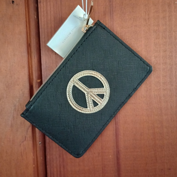 Black Card Holder with Gold Peace Sign Estella Bartlett - Picture 1 of 8